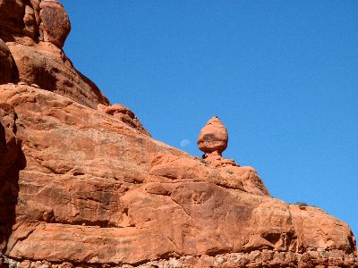 Moon and Balancing Rock at Arches National Park copy